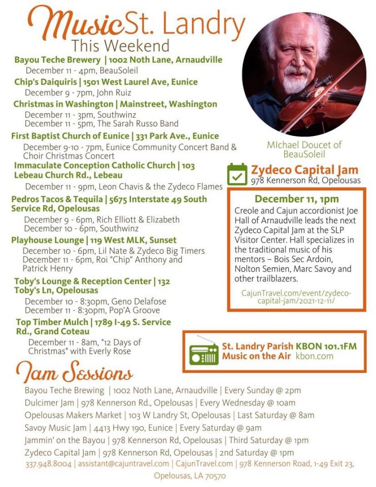 St. Landry Tourism Music schedule