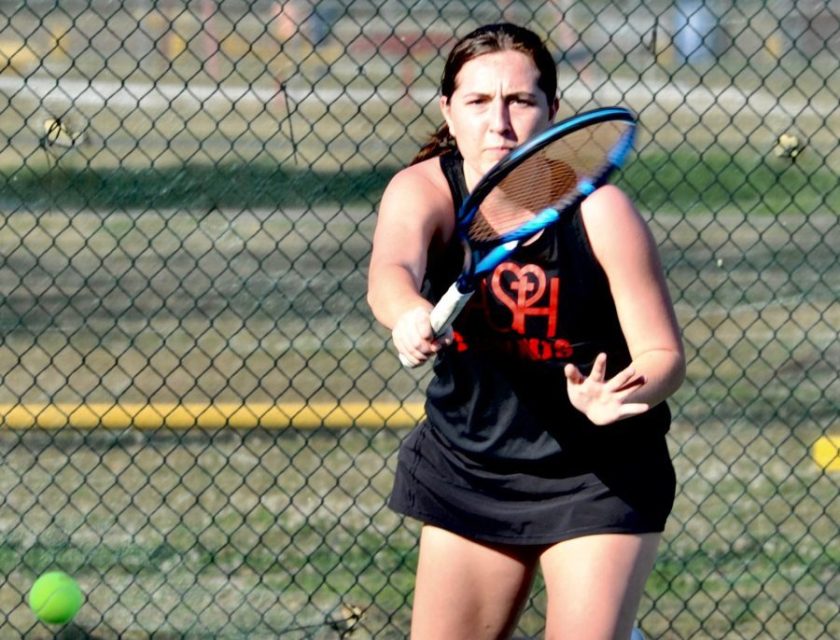 Lelia Venable of The Academy of The Sacred Heart sends a return across the during a Friday match against Jordan Dunbar of Avoyelles Public Charter.